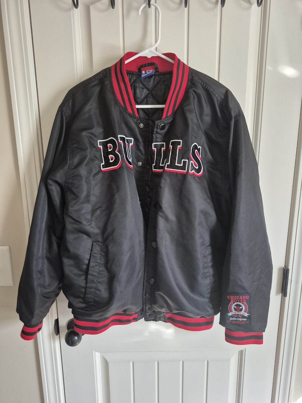 NBA Chicago Bulls Black and Red Satin Team Jacket